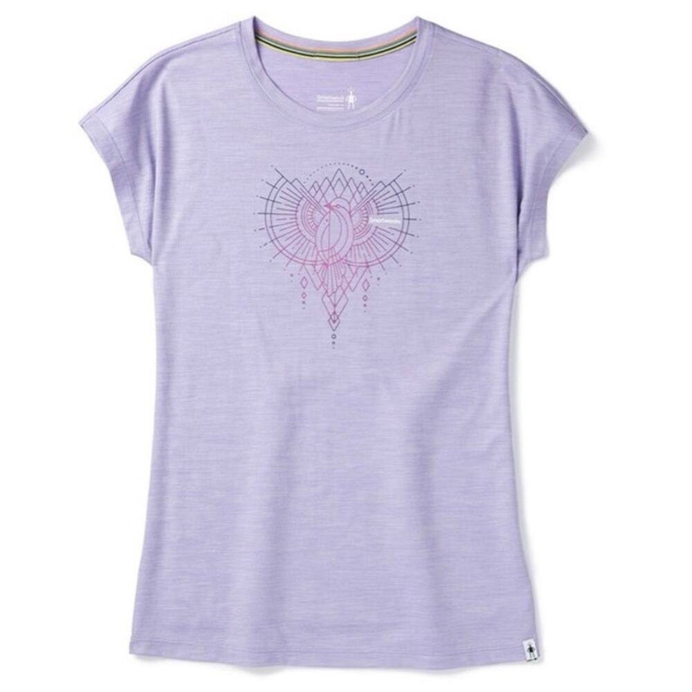 NWOT Smartwool Womens 150 Merino Wool Graphic Print Geometric Bird Tee Purple XL